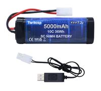 Tosiicop 7.2V 5000mAh RC Car Battery Pack - 7.2 Volt NiMH Rechargeable Batteries with Tamiya Plug Connector for Remote Control Car Monster Trucks Buggy Truggy Boat Tank and Related