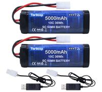 Tosiicop 7.2V 5000mAh RC Car Battery Pack - 7.2 Volt NiMH Rechargeable Batteries with Tamiya Plug Connector for Remote Control Car Monster Trucks Buggy Truggy Boat Tank and Related 2 PCS
