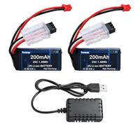 Tosiicop 7.4 V 200 mAh 2S LiPo Battery - 7.4 Volt Rechargeable RC Battery with PH2.0 Plug and 7.4 V 1A Dual Channel Fast Charger for SCX30 1/30 RC Car Boat Racing Cars Stunt Cars