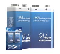 Tosiicop 9V 1000mAh Rechargeable Batteries 2 Pack - 9 volt lithium Battery with Charger 2-in-1 USB-C 6F22 6LR61 Replacement Battery for Smoke Detectors Metal Detectors Lighting Devices Microphones