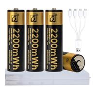 Tosiicop AA Rechargeable Lithium Batteries - 4 Pack USB-C Rechargable Li-Ion Battery 1.5V AA 2200mwh with 4 in 1 USB to Type-C Charger Fast Charging Cable High Output (Battery 2200Mwh)