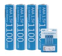 Tosiicop AAA Rechargeable Lithium Batteries - 4 Pack USB-C Rechargable Li-Ion Battery 1.5V 1100mWh with 4 in 1 USB to Type-C Charger Fast Charging Cable High Output (AAA 1100mWh Battery)