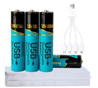 Tosiicop AAA Rechargeable Lithium Batteries - 4 Pack USB-C Rechargable Li-Ion Battery 1.5V AA 660mwh with 4 in 1 USB to Type-C Charger Fast Charging Cable High Output (AAA Battery 660Mwh)
