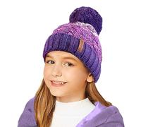 TOSKATOK Girls STORMACTIVE 100% Waterproof Warm Cable Knit Winter hat with Pompom and Thermal Cosy Liner-Purple