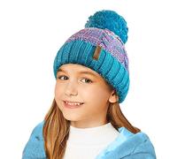 TOSKATOK Girls STORMACTIVE 100% Waterproof Warm Cable Knit Winter hat with Pompom and Thermal Cosy Liner-Turq
