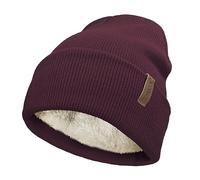 TOSKATOK Ladies Men's Unisex Classic Cuffed Soft Warm Winter Knitted Beanie Hat with Soft Thermal Teddy Fleece Liner-Burgundy-A