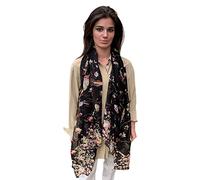 TOSKATOK Ladies Stylish Long Lightweight Scarves Wraps Shawls Patterned Bird prints, Butterflies and Floral Prints-BLACK PARADISE