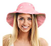 TOSKATOK Ladies Womens UPF 50+ Soft Washed Cotton Bucket Sun hat with Embroidered Daisy Motifs, Shapeable Brim and Frayed Edge-3 Pink