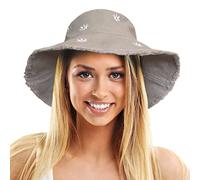 TOSKATOK Ladies Womens UPF 50+ Soft Washed Cotton Bucket Sun hat with Embroidered Daisy Motifs, Shapeable Brim and Frayed Edge-Grey