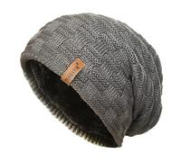 TOSKATOK® Mens Unisex Warm Winter Textured Knit Thermal Insulation Slouch Beanie hat with Cosy Faux Fur Teddy Fleece Liner-1 Light Grey