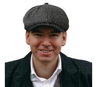 TOSKATOK® Unisex Mens, Ladies 8 Panel Herringbone Tweed Wool Blend Baker Boy Newsboy Flat Gatsby Hat Cap-Charcoal