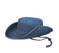 TOSKATOK UPF 50+ Unisex Safari Outback Australian Style Cotton Bush Hat with Wide Brim, Detachable Chin Strap, Side Press Studs and Air Vents-Denim-60
