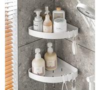 Toski Corner Shelf, Shower Shelf No Drilling Corner, Shower Shelf for Hanging White, 2 Pieces Shower Corner Shelf, Bathroom with 4 Hooks, Corner Shelf for Kitchen/Bath for Hanging