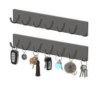 Toski Key Holder for Wall, 2 Pieces Key Rack No Drilling with 5 Hooks, Keys Hooks Self Adhesive, Keys Hanger Suitable for Living Room, House Door, Grey