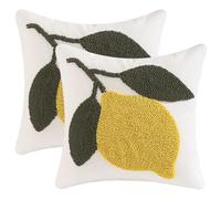 Tosleo 2 PCs Cushion Covers Tufted Lemon with Leaves Spring Summer 18x18 in Throw Pillow Covers Cotton Linen for Sofa Living Room Bed Couch Car Gift Home Deco Farmhouse Pillowcases