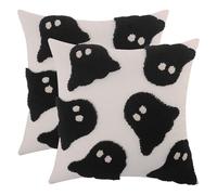 Tosleo 2 Pcs Halloween Pillow Covers 18x18 Inch Tufted Black Ghosts Throw Pillow Covers Halloween Decorations Fall Holiday Decor Linen Pillowcase Cushion Case for Party Sofa Couch Home Decor