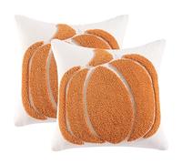 Tosleo 2 Pcs Halloween Pillow Covers 18x18 Inch Tufted Orange Pumpkin Throw Pillow Covers Halloween Decorations Fall Holiday Decor Linen Pillowcase Cushion Case for Party Sofa Couch Home Decor