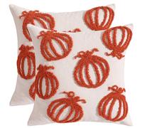 Tosleo 2 Pcs Halloween Pillow Covers 18x18 Inch Tufted Small Orange Pumpkins Throw Pillow Covers Autumn Holiday Decor Linen Pillowcase Cushion Case for Party Sofa Couch Home Decor