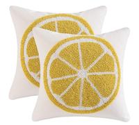 Tosleo 2 PCs Lemon Cushion Covers Tufted Spring Summer 18x18 in Throw Pillow Covers Cotton Linen Leaves for Sofa Living Room Bed Couch Car Gift Home Deco Farmhouse Pillowcases