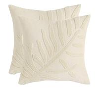 Tosleo 2Pack Throw Pillow Covers Spring Summer Beige Leaf Tufted Embroidery 18x18In Cushion Cover Cotton Linen Leaves Decorative for Sofa Living Room Bed Couch Car Gift Home Deco 45x45CM
