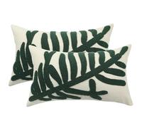 Tosleo 2Pack Throw Pillow Covers Spring Summer Green Leaf Tufted Embroidery 12x20In Cushion Cover Cotton Linen Leaves Decorative for Sofa Living Room Bed Couch Car Gift Home Deco 30x50CM