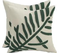 Tosleo 2Pack Throw Pillow Covers Spring Summer Green Leaf Tufted Embroidery 18x18In Cushion Cover Cotton Linen Leaves Decorative for Sofa Living Room Bed Couch Car Gift Home Deco 45x45CM