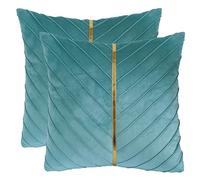 Tosleo Aqua Green Velvet Throw Pillow Covers 18x18 inch Pack of 2 with Gold Leather Decorative Couch Pillow Cover Luxury Modern Pillowcases for Living Room Bedroom Sofa Cushion Bed 45x45CM