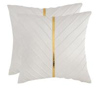 Tosleo Beige Velvet Throw Pillow Covers 22x22 inch Pack of 2 with Gold Leather Decorative Couch Pillow Cover Luxury Modern Pillowcases for Living Room Bedroom Sofa Cushion Bed 55 x 55 cm