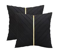 Tosleo Black Velvet Throw Pillow Covers 16x16 inch Pack of 2 with Gold Leather Decorative Couch Pillow Cover Luxury Modern Pillowcases for Wedding Living Room Bedroom Sofa Cushion Bed