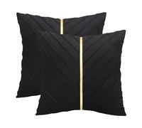 Tosleo Black Velvet Throw Pillow Covers 18x18 inch Pack of 2 with Gold Leather Decorative Couch Pillow Cover Luxury Modern Pillowcases for Wedding Living Room Bedroom Sofa Cushion Bed 45x45CM