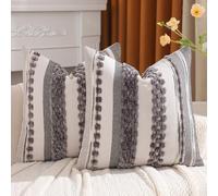 Tosleo Chenille Gray Stripe Throw Pillow Cover Farmhouse Pillow Covers 18x18 Set of 2 Boho Throw Pillow Covers Striped Decorative Pillows Cushion Covers for Couch Sofa Bedroom