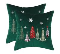 Tosleo Christmas Embroidery Throw Pillow Covers 16x16 inch Set of 2 Velvet Pillowcases Forest Green Christmas Tree Cushion Pillow Cases Soft Square Holiday Pillowcase