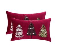 Tosleo Christmas Throw Pillow Cover 12 x 20 inch Set of 2 Red Christmas Tree Velvet Pillow cases Party Decorations Pillowcase Winter Holiday Cushion Case