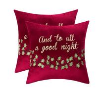 Tosleo Christmas Throw Pillow Cover 18 x 18 inch Set of 2 Green Leaves Flower Pillow Case Party Red Pillowcase Decorations Winter Holiday Cushion Case