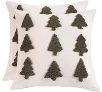 Tosleo Embroidered Pillow Covers 18 x 18 inch Set of 2 Dark Green Multiple Christmas Trees Throw Pillow Cover Christmas Party Decor Winter Holiday 3D Cushion Case