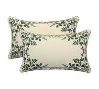 Tosleo Embroidered Throw Pillow Covers 12x20 inch Pack of 2 Surrounding Green Leaves Decorative Pillowcases Farmhouse Cotton Pillow Cushion Cases Boho Home Decor Square Floral Pillow Case