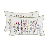 Tosleo Embroidered Throw Pillow Covers 12x20 inch Small Crushed Flower Farmhouse Pillow Cushion Cases Square Floral Pillowcases Pillow Case for Sofa Bed Patio Summer Spring Home Decor Pack of 2