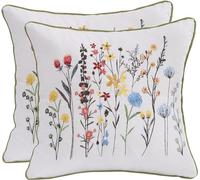 Tosleo Embroidered Throw Pillow Covers 16x16 inch Small Crushed Flower Farmhouse Pillow Cushion Cases Square Floral Pillowcases Pillow Case for Sofa Bed Patio Summer Spring Home Decor Pack of 2