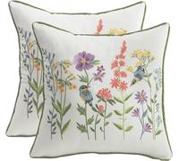 Tosleo Embroidered Throw Pillow Covers 18x18 inch Pack of 2 Vintage Birds with Flowers Farmhouse Pillow Cushion Cases Decorative Pillowcases Home Decor Square Floral Pillow Case