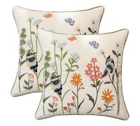 Tosleo Embroidered Throw Pillow Covers 18x18 inch Pack of 2 Vintage Birds with Orange Flowers Farmhouse Pillow Cushion Cases Spring Decorative Pillowcases Home Decor Square Floral Pillow Case
