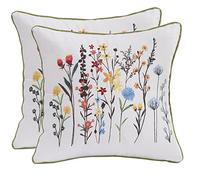 Tosleo Embroidered Throw Pillow Covers 18x18 inch Small Crushed Flower Farmhouse Pillow Cushion Cases Square Floral Pillowcases Pillow Case for Sofa Bed Patio Summer Spring Home Decor Pack of 2