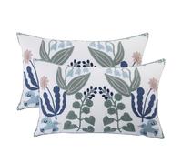 Tosleo Floral Throw Pillow Covers 12 x 20 inch Pack of 2 Green Leaves Blue Birds Embroidered Pillowcases Farmhouse Pillow Cushion Cases Home Decor Square Flower Pillow Case
