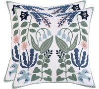 Tosleo Floral Throw Pillow Covers 16 x 16 inch Pack of 2 Green Leaves Blue Birds Embroidered Pillowcases Farmhouse Pillow Cushion Cases Home Decor Square Blue Flower Pillow Case