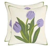 Tosleo Flower Cushion Covers 45 x 45 cm Throw Pillow Covers Purple Tulip Embroidery Cotton and Linen Pillow Case for Sofa Bed Garden Patio Home Decor Set of 2