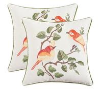 Tosleo Garden Floral Cushion Covers 45 x 45 cm Flower Blue Bird Embroidered Decorative Throw Pillow Covers for Sofa Patio Outdoor Spring Summer Farmhouse Decor Pillowcases Set of 2