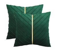 Tosleo Green Velvet Throw Pillow Covers 16 x 16 inch Pack of 2 with Gold Leather Forest Green Decorative Couch Pillowcase Luxury Modern Pillow Cover 40 x 40 CM