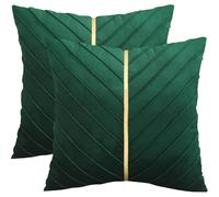 Tosleo Green Velvet Throw Pillow Covers 18 x 18 inch Pack of 2 with Gold Leather Forest Green Decorative Couch Pillowcase Luxury Modern Pillow Cover 45 x 45 CM