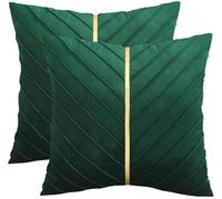 Tosleo Green Velvet Throw Pillow Covers 22 x 22 inch Pack of 2 with Gold Leather Forest Green Decorative Couch Pillowcase Luxury Modern Pillow Cover 55 x 55 CM