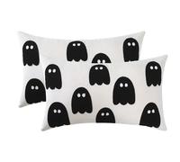 Tosleo Halloween Decor Pillow Covers 12x20 Set of 2 Black Cute Ghost Throw Pillow Covers Happy Halloween Beige Decoration Embroidered Pillow Cases for Home Velvet Thanksgiving Cushion Case