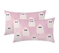 Tosleo Halloween Decor Pillow Covers 12x20 Set of 2 White Cute Ghost Throw Pillow Covers Happy Halloween Pink Decoration Embroidered Pillow Cases for Halloween Home Velvet Thanksgiving Cushion Case